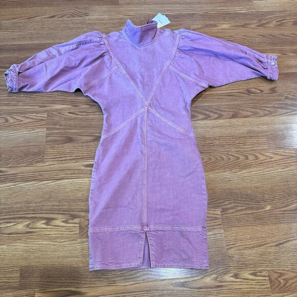 ISABEL MARANT ÉTOILE PUFF SLEEVE DENIM DRESS IN PINK size 34 / us XS - Picture 12 of 15